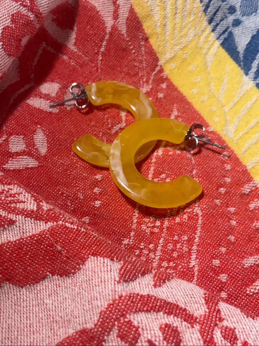 Yellow Resin Crescent Hoop Earrings - Women Jewelry